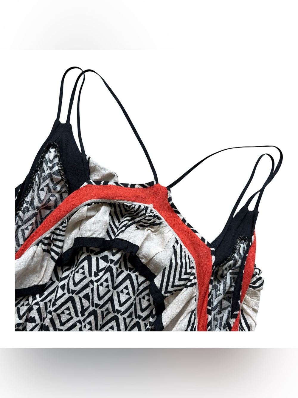 Free People Geometric Ruffle Cami Tank Boho Festival Tribal Print XS Top Resort - Picture 12 of 13